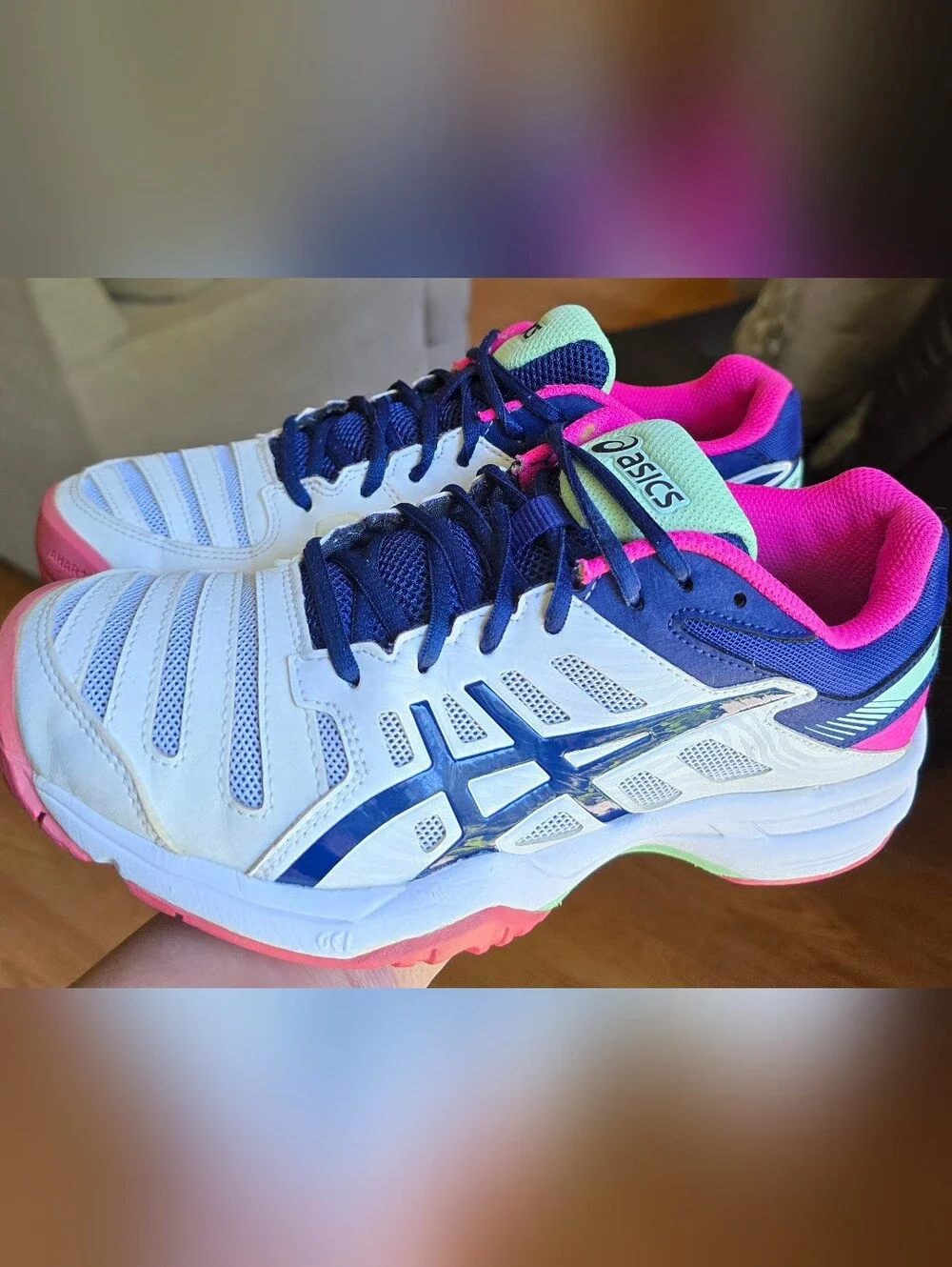 Sz 6.5 Women's ASICS GEL-SOLUTION SLAM 3 White/Indigo Blue/Pink Tennis Shoes